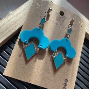 Diamond shaped polymer clay cyan earrings